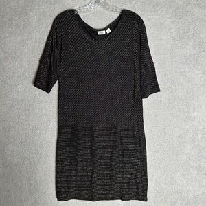 Cato Shift Dress Womens Size XL Black Gold Metallic 3/4 Sleeve Drop Waist Casual